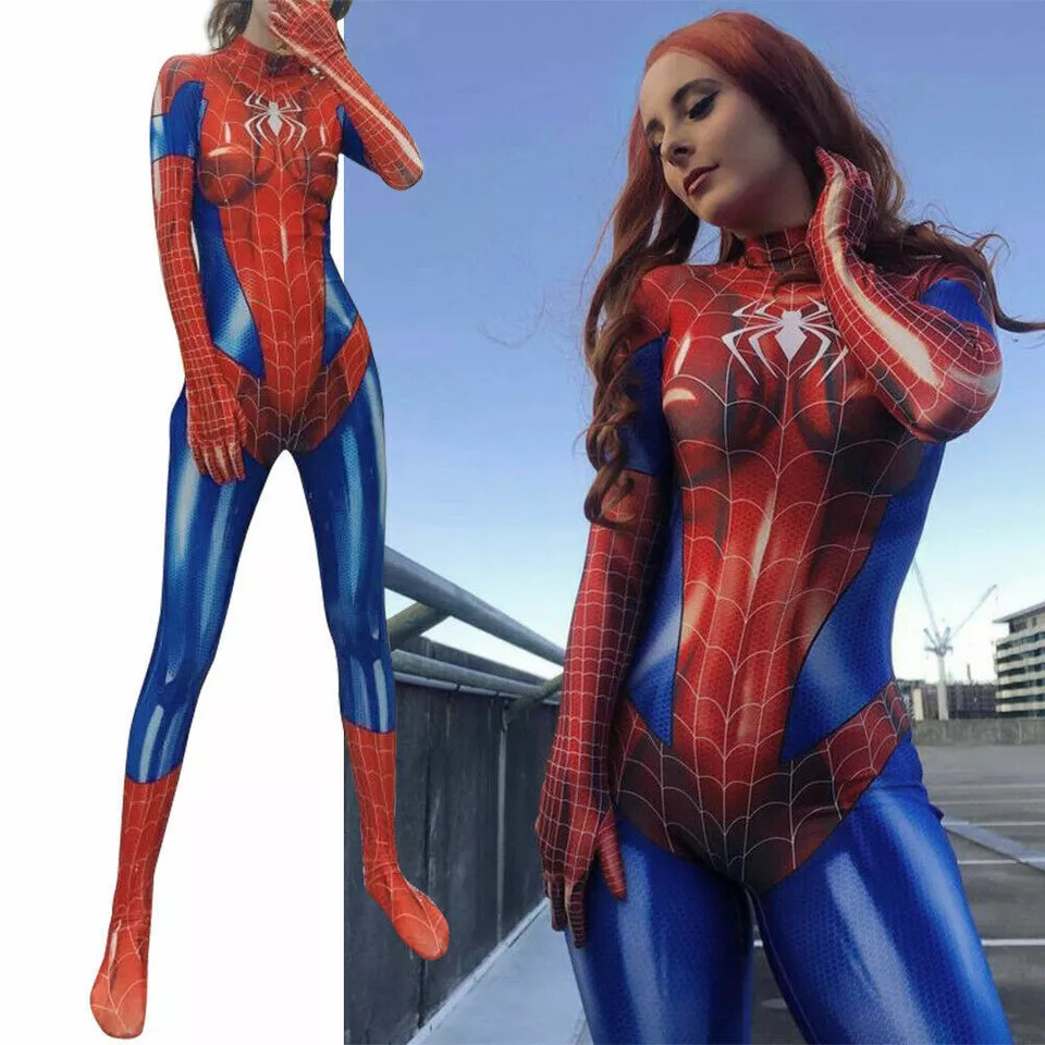 Spider-Woman Jumpsuit Cosplay Costume Spiderman Tights bodysuit Dress Party*