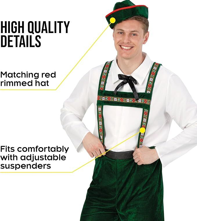 Men`s Lederhosen Costume Adult German Bavarian Beer Man Oktoberfest L XL