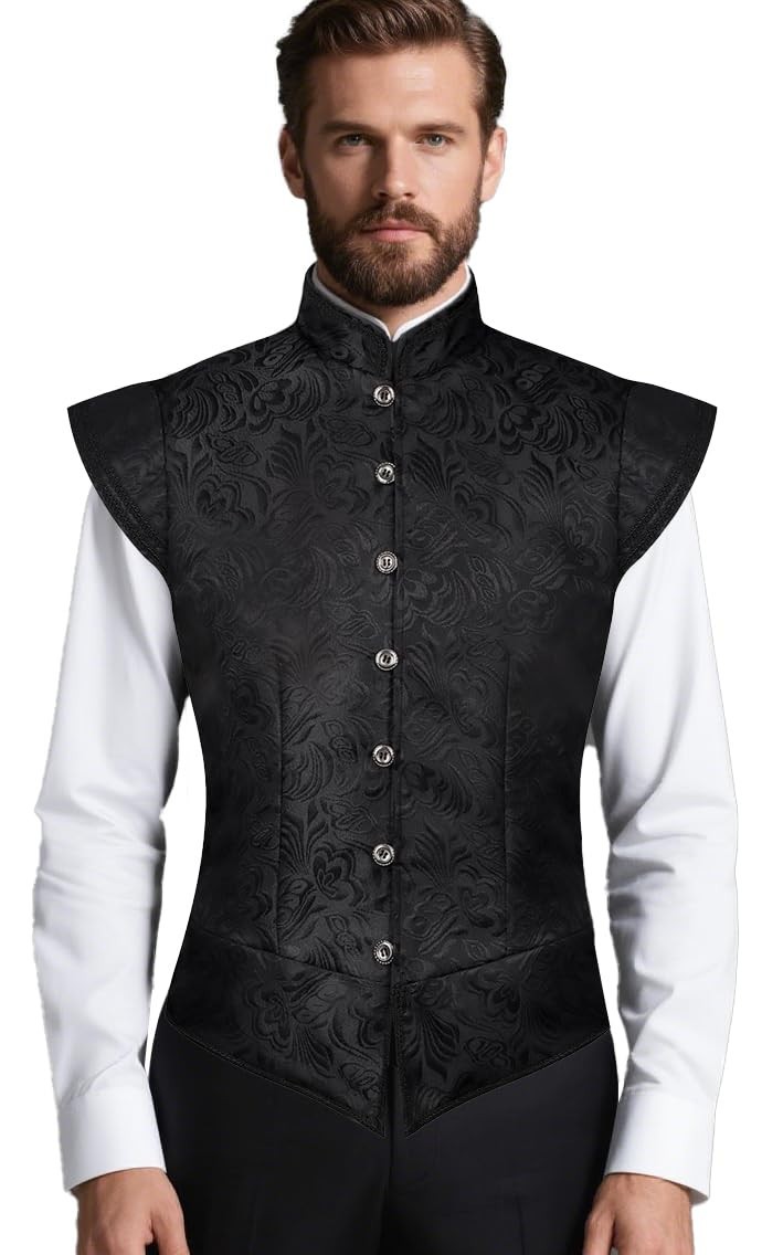 Men Victorian Vest Jacquard Renaissance Mens Waistcoats Gothic Medieval Vest