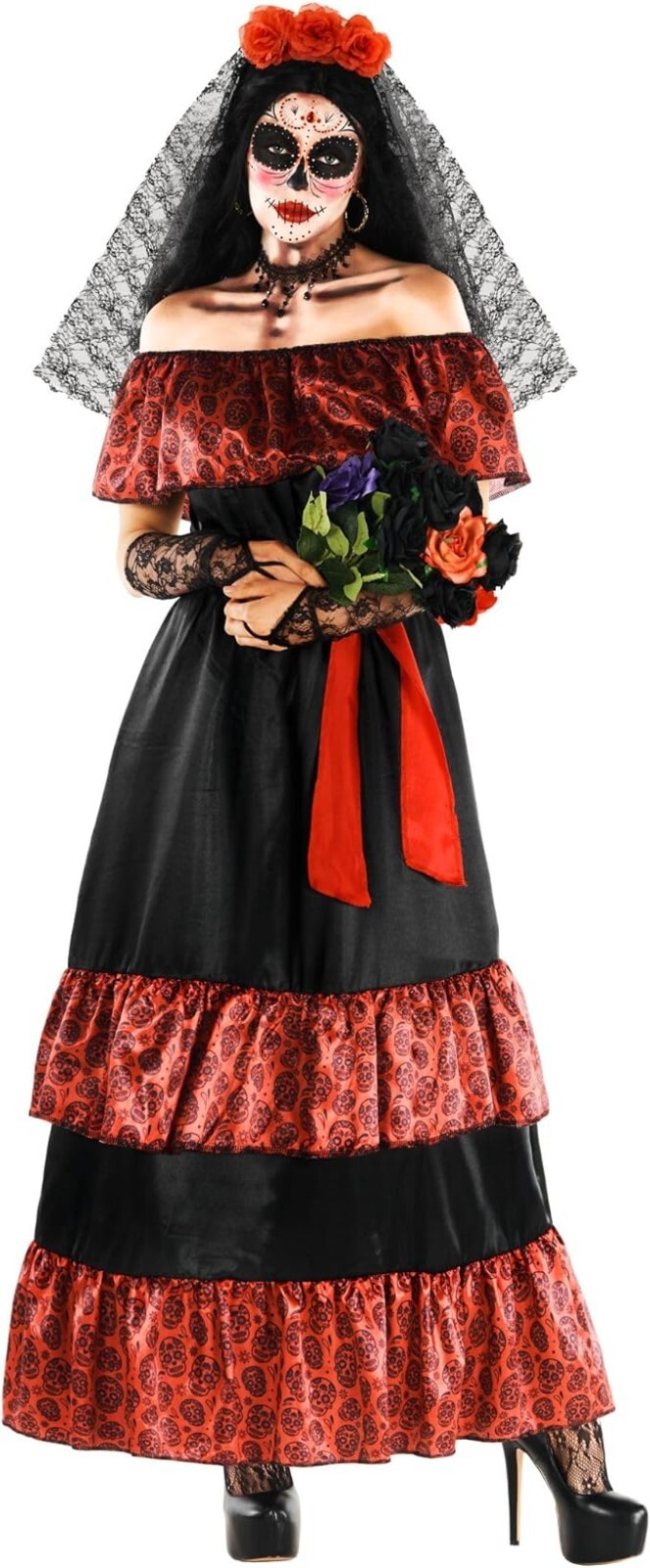 Womens Day of The Dead Costume S – 2XL Senora Dia De Los Muertos Halloween Dress