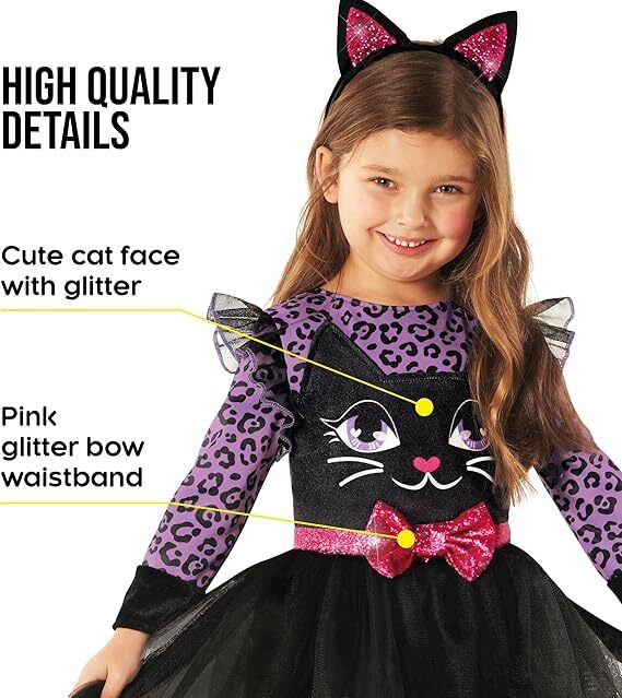 Kids Purple Cat Costume Toddler Girls Cute Animal Halloween Dress Ears Leggings