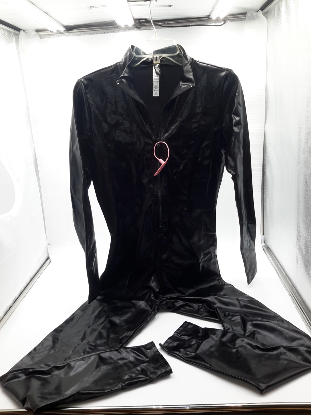 Forplay Women’s Metallic Zip Front Mock Neck Catsuit Black Large/X-Large