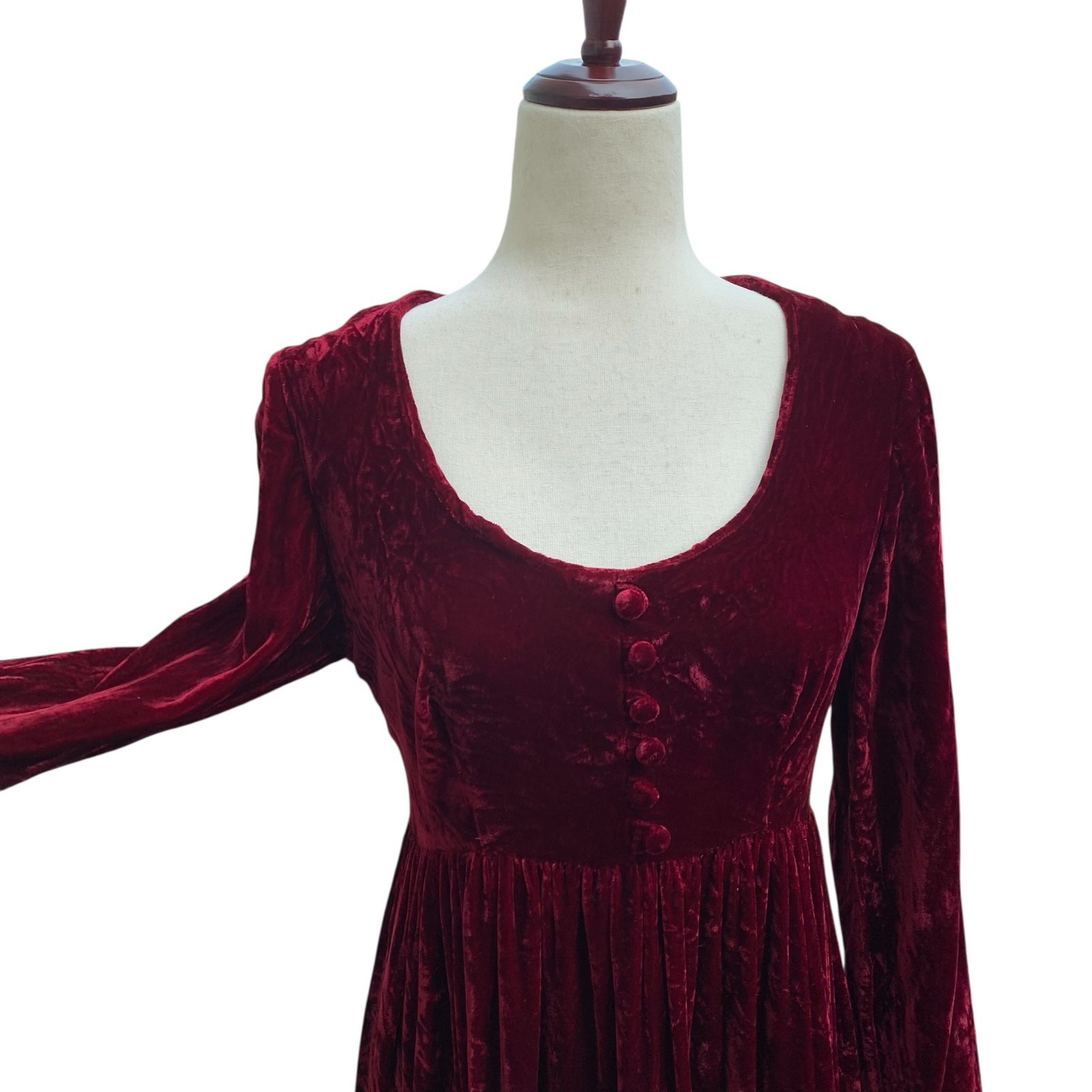 Handmade? Victorian Regencycore Velvet Long Sleeve Maxi Dress S Maroon Costume