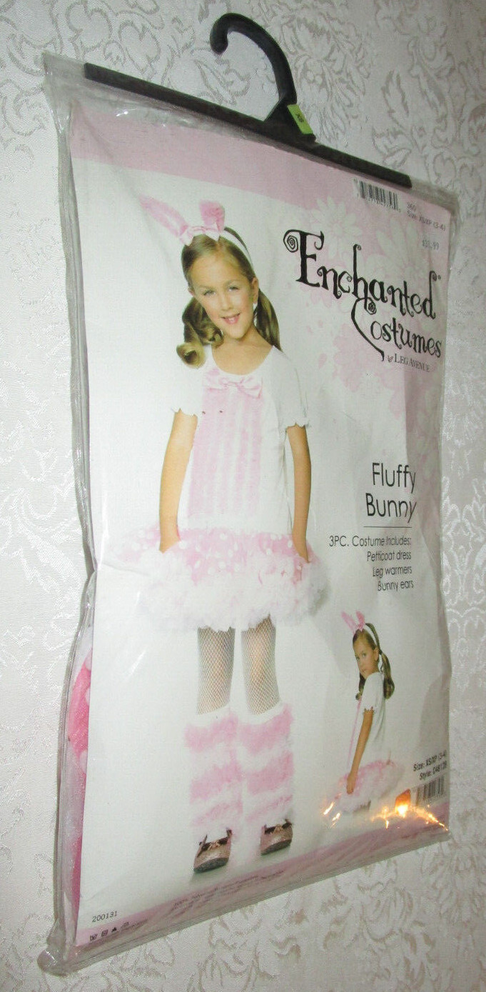 Easter Bunny XS (3T-4T) Costume w/ Petticoat Dress, Leg Warmers, Headband Ears