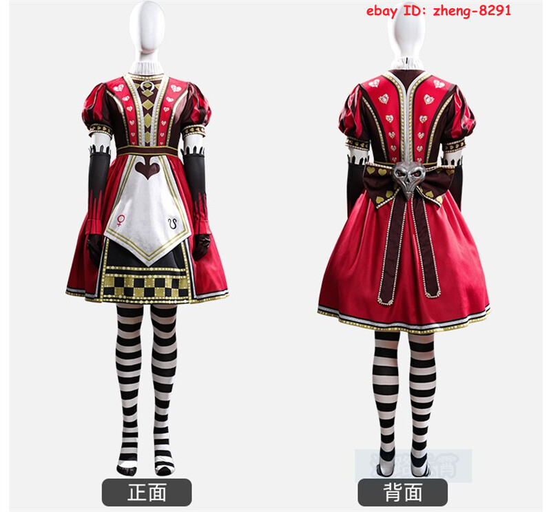 Alice: Madness Returns Cosplay Halloween Costume Outfit Alice Red Dress Full Set