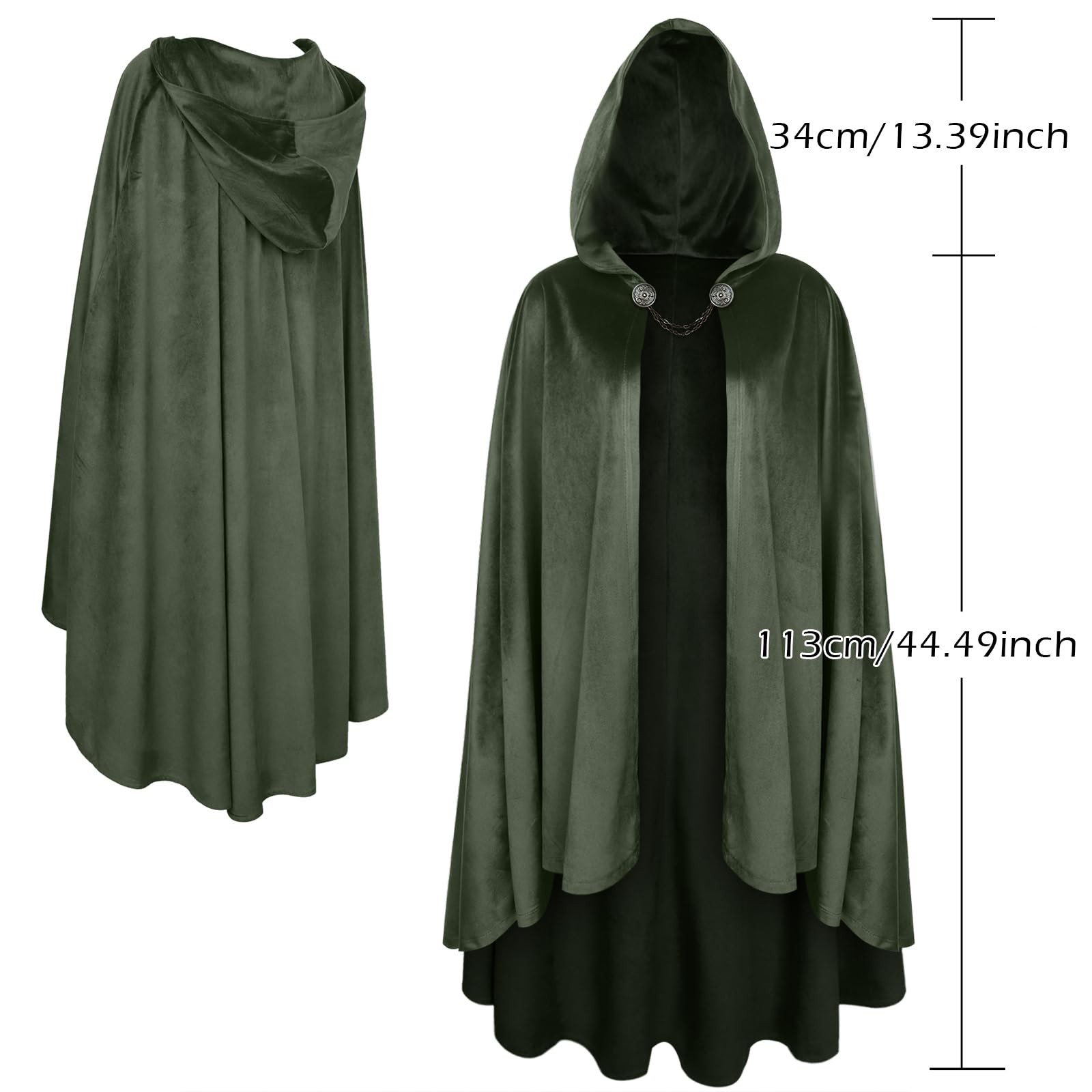 Medieval Hooded Velvet Cloak Renaissance Green Cape with Hood Women Fairy Elf…