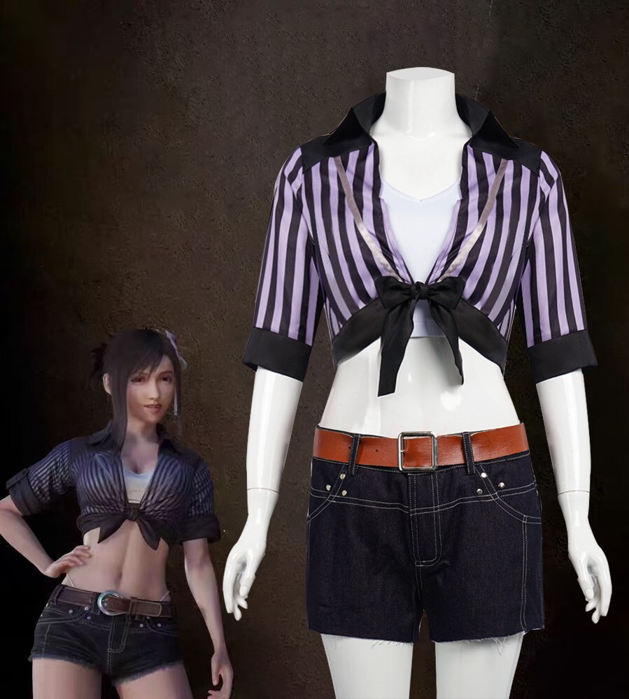 Game Lockhart Tifa Cosplay Final Fantasy VII Costume Uniform Stripe Outfit