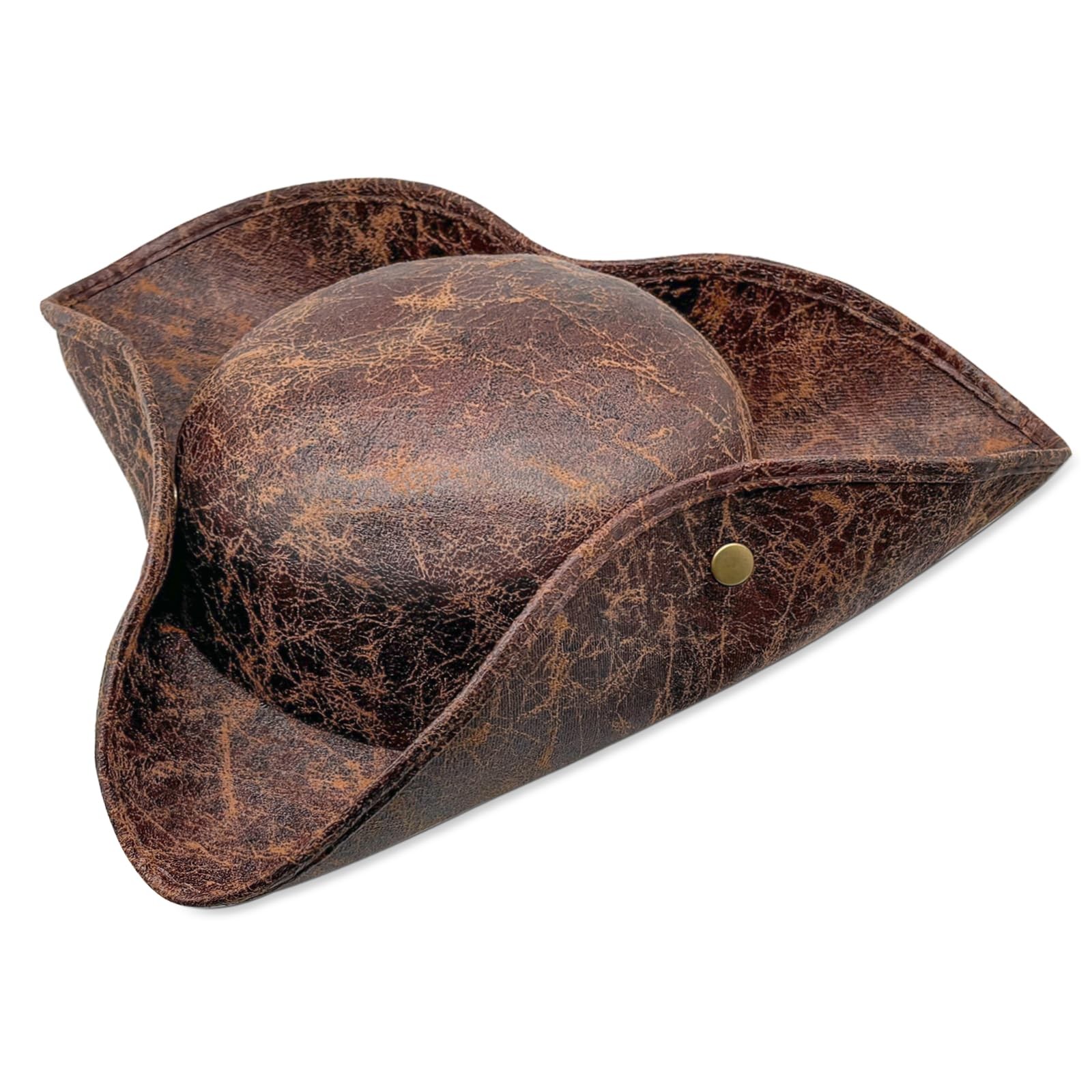 Brown Faux Leather Pirate Hat,Novelty Leather Hat,Tricorn Pirate Hat for Wome…