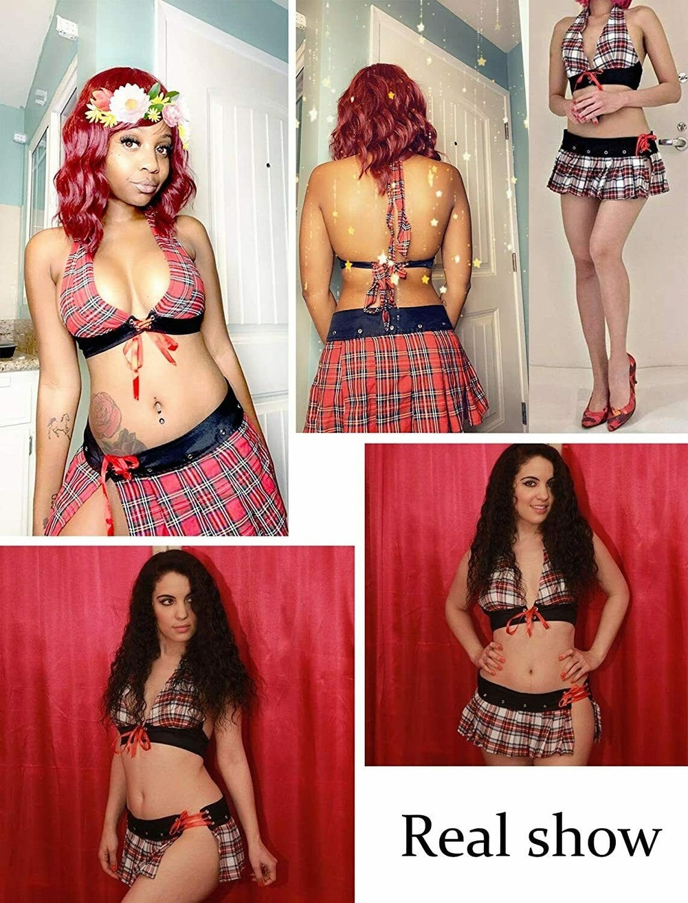 Women’s Plus Size Schoolgirl Lingerie Costume Roleplay Uniform Sexy Halter Teddy