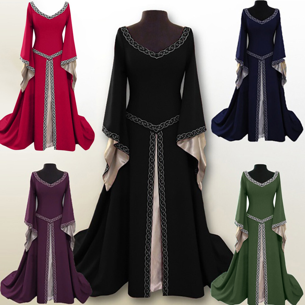 Womens Irish Long Dress Cosplay Retro Gown Medieval Dress Renaissance Costumes