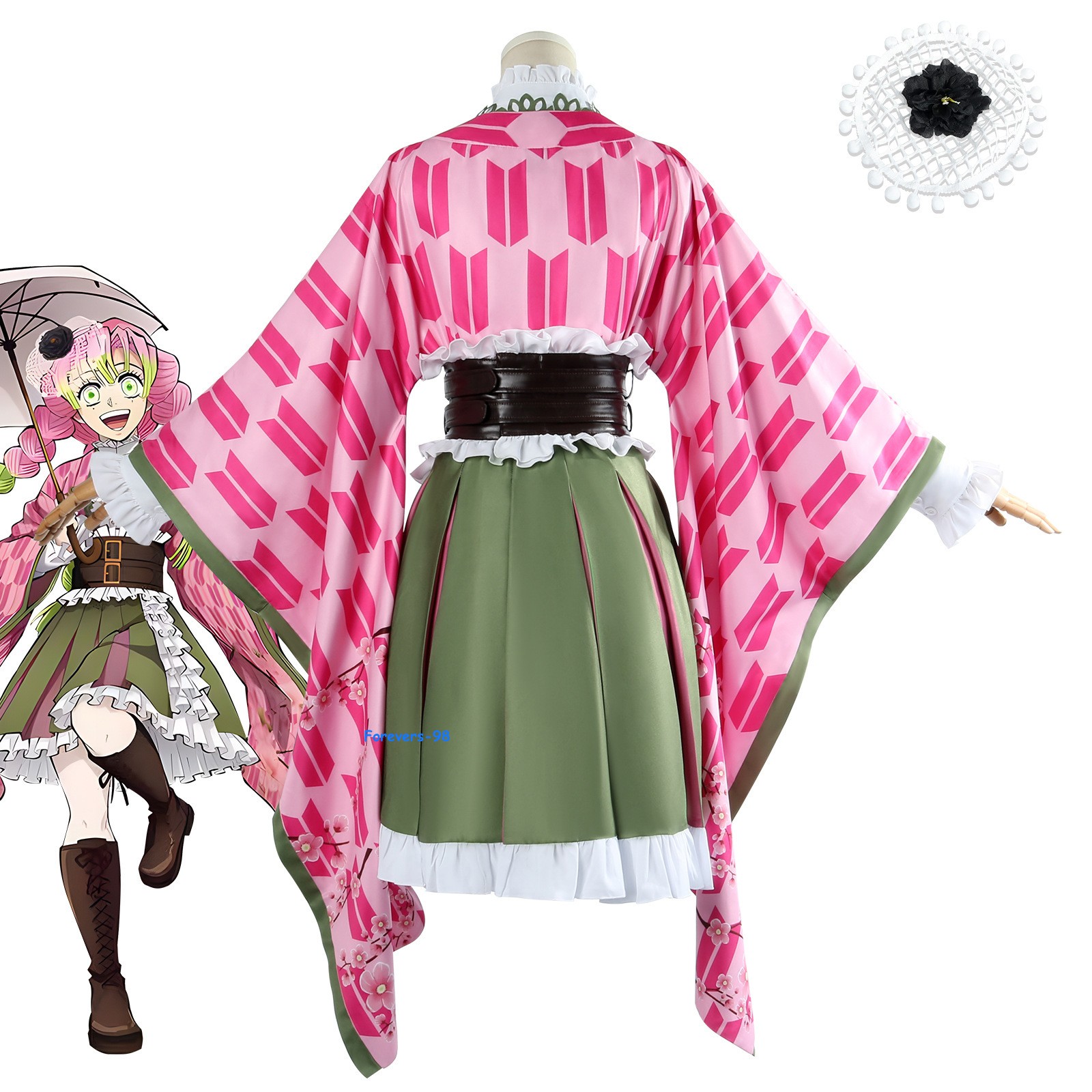 Demon Slayer Kanroji Mitsuri Cosplay Costume Outfit Anime Full Set Wig Halloween