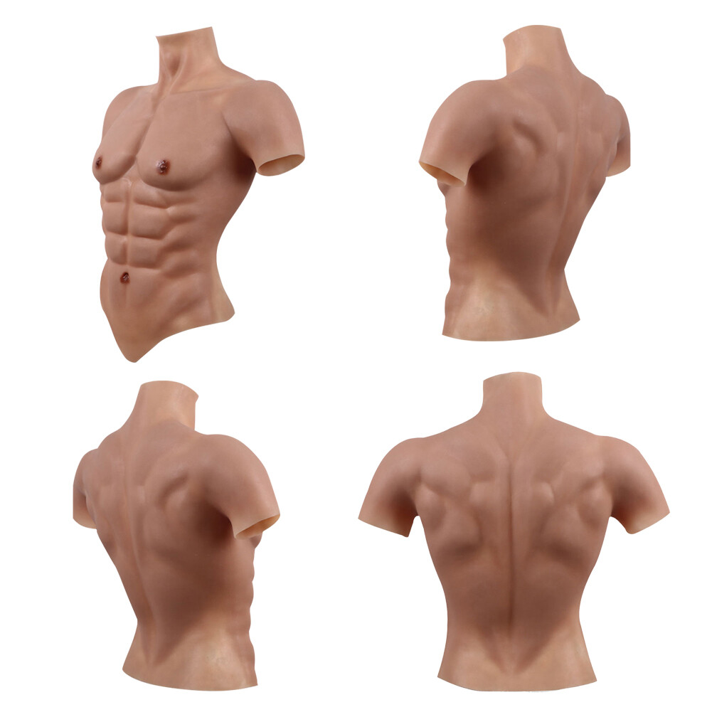 Silicone Muscle Chest Realistic BodySuit Male Fake Breast Plate Costume Cosplay