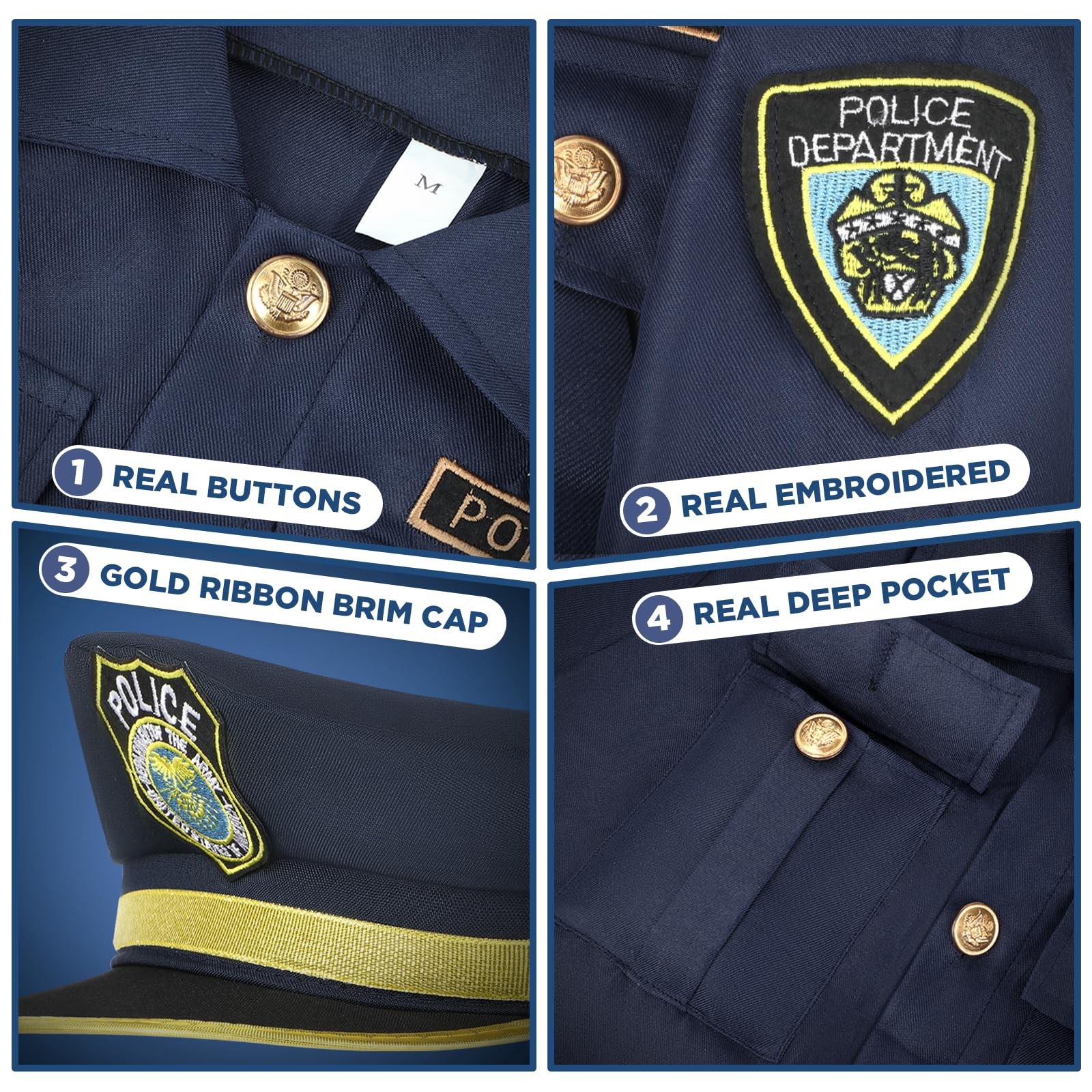 Kids Police Costume with Uniform, Recorder, Lights – Halloween Role Play Kit