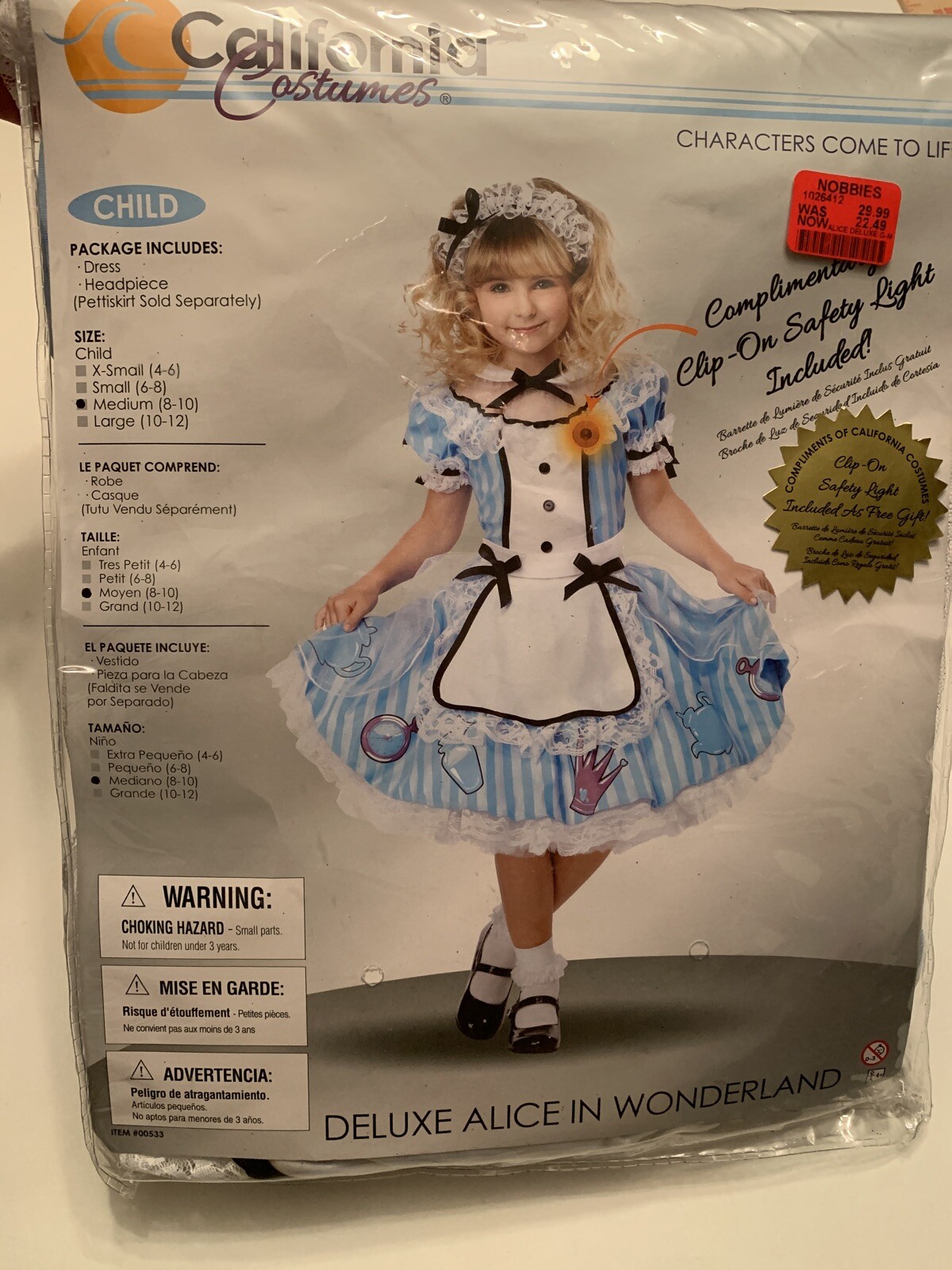 California Costumes Girls Deluxe Alice in Wonderland Blue White Costume Med 8-10