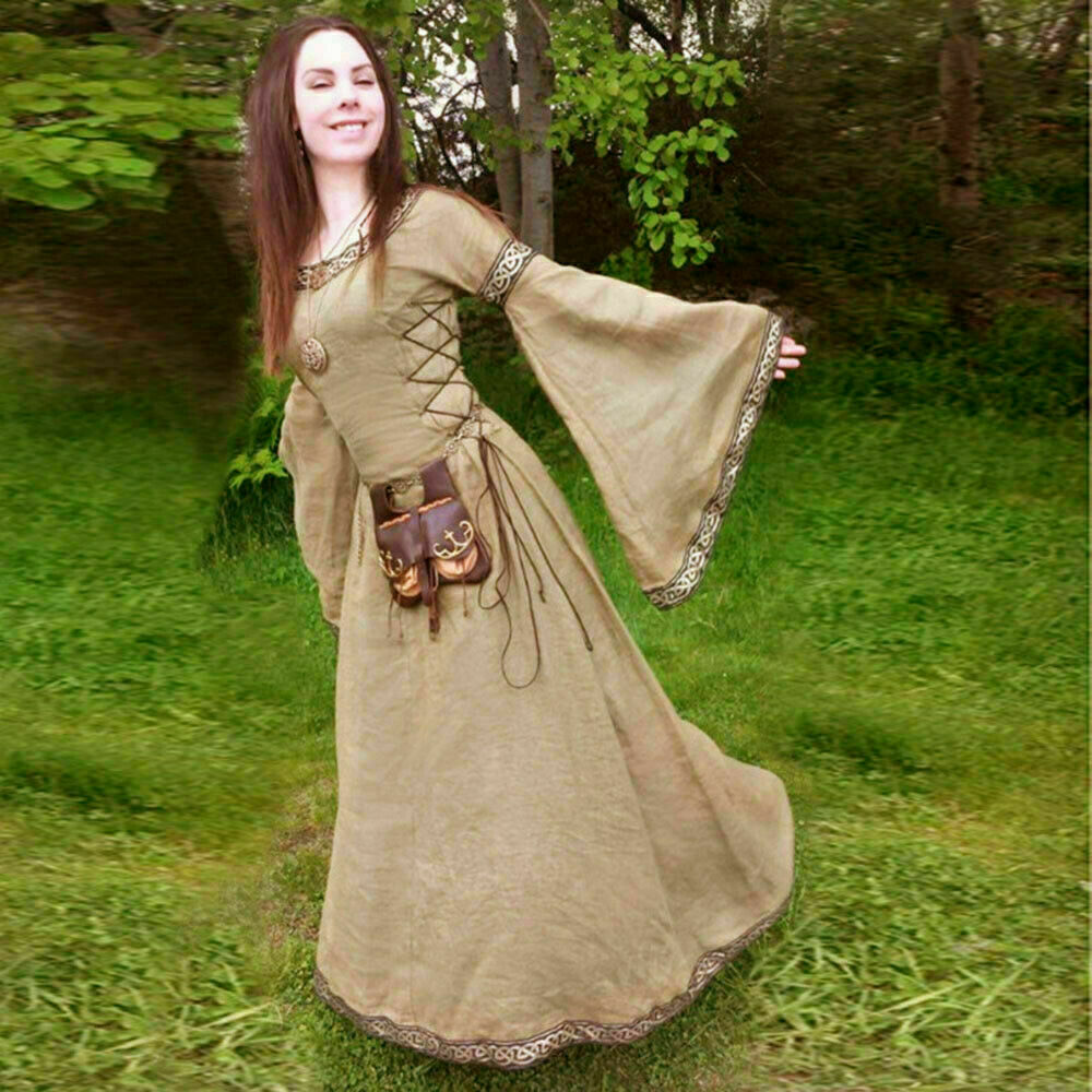 NEW Fashion Women Renaissance Costume Long Flare Sleeve Medieval Fairy Dress