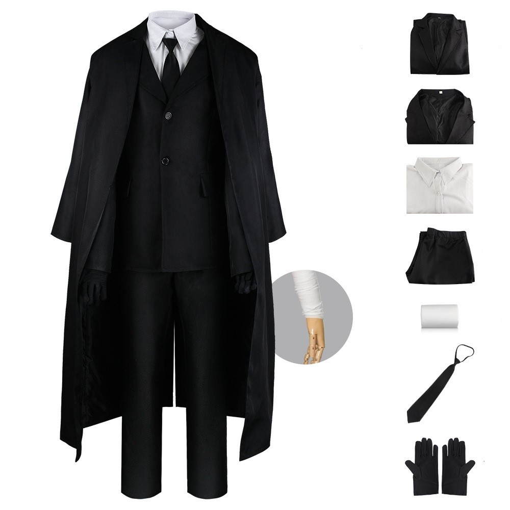 Bungo Stray Dogs Cosplay Osamu Dazai Costume Full Set Black Trench Coat Wig