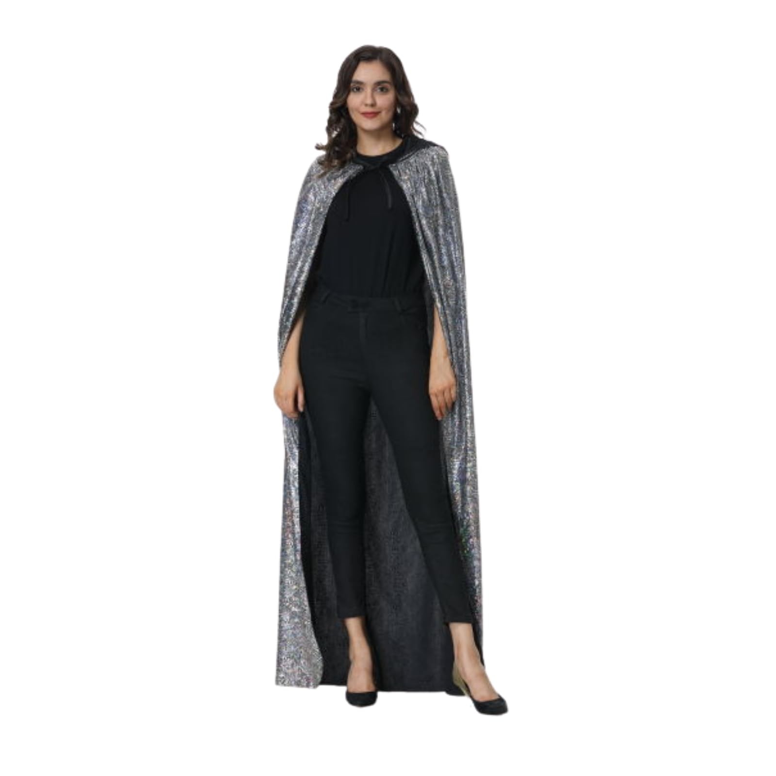 Unisex Shiny Hooded Cape Mardi Gras Cape, Full Length Halloween Party Robe Cl…