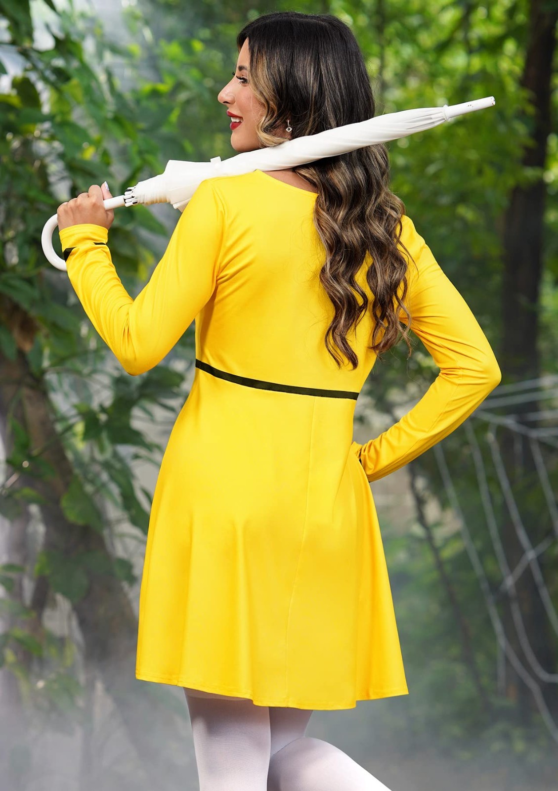 Women’s Halloween Costume Long Sleeve Yellow Mini Dress for Cosplay & Parties S-