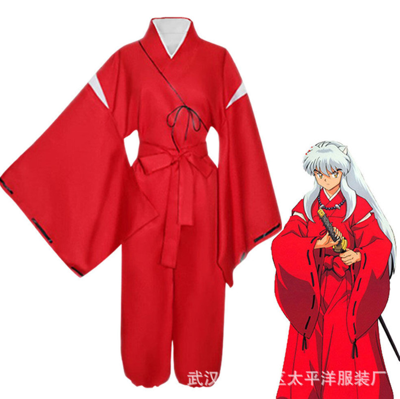 Inuyasha Sesshoumaru Kimono Men Robe Clothing Cosplay Red Costume Halloween Suit