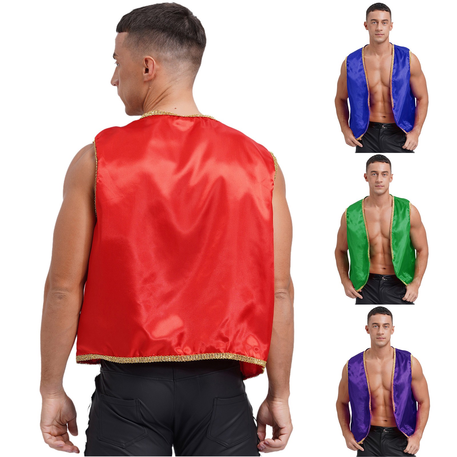 US Mens Arabian Prince Costume Satin Sleeveless Vest Waistcoat Halloween Xmas
