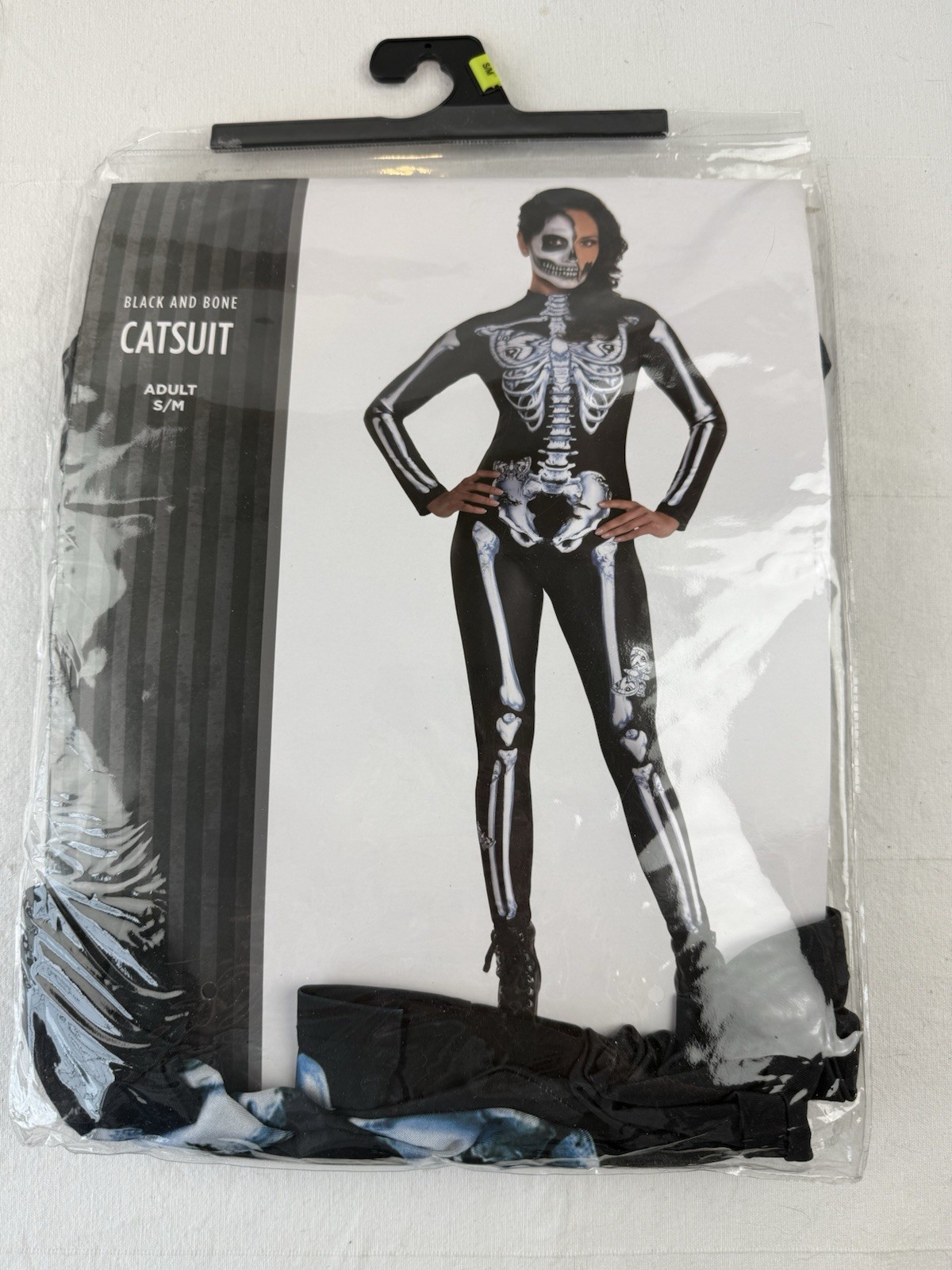 Black & Bone Catsuit Adult Costume Halloween Skeleton Womens mens Sexy Size S/M