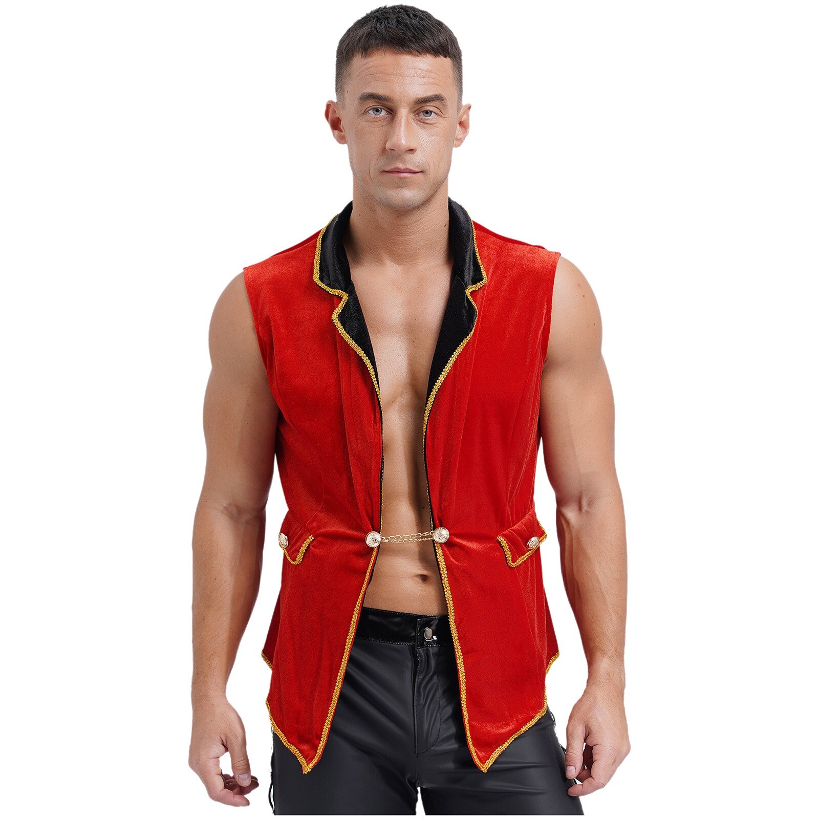 Mens Costume Gold Details Tailcoat Holiday Circus Ringmaster Velvet Jacket Rave