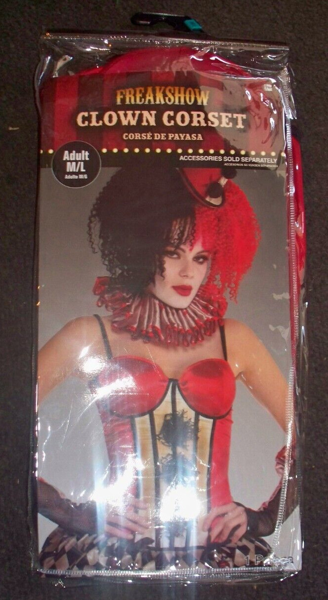 Clown Corset Freakshow Evil Suit Yourself Adult M/L upto sz 12 Halloween Costume