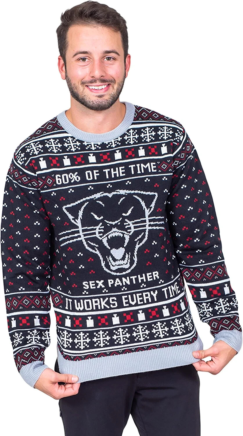 Adult Unisex Anchorman Movie Sex Panther Cologne Holiday Ugly Christmas Sweater