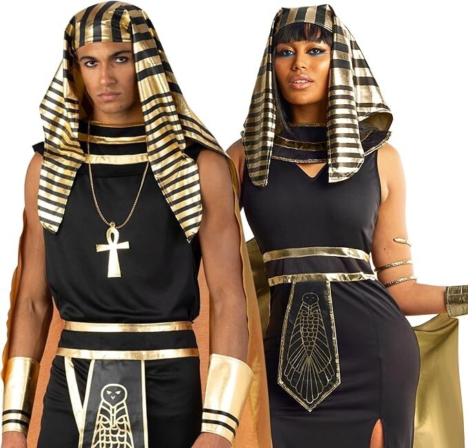 Women`s Cleopatra Costume + Staff S – 3XL Ladies Egyptian Queen Dress Halloween