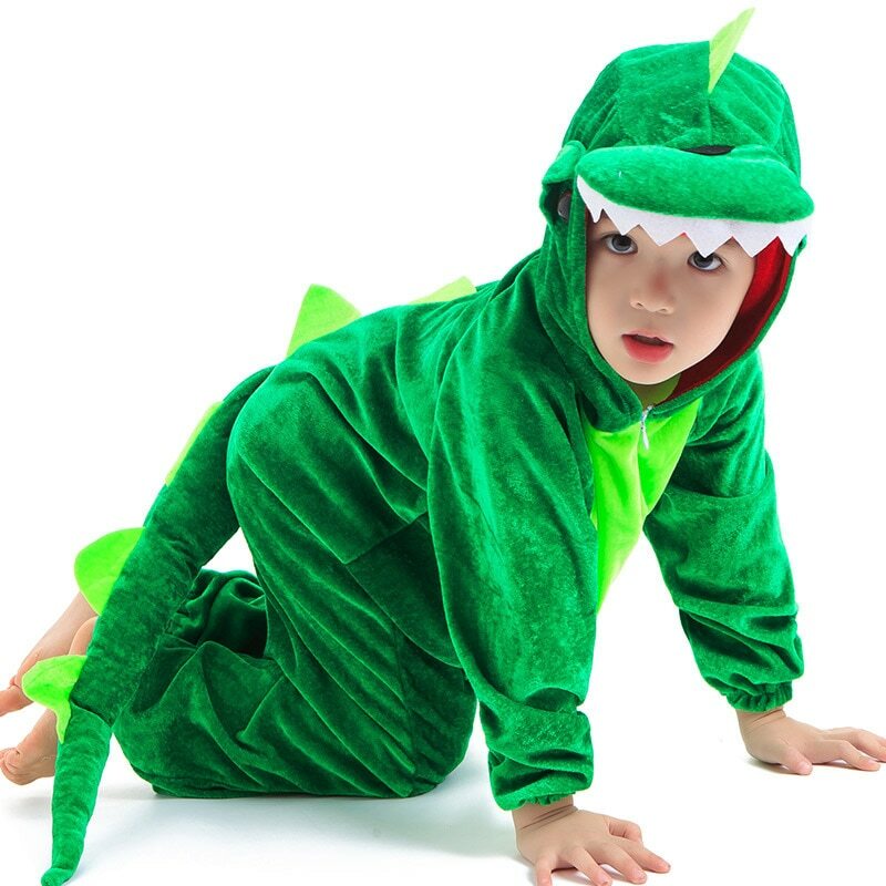 Kids Child Animal Dinosaur Kugurumi Costume Cosplay Boys Green Black Fancy Dress