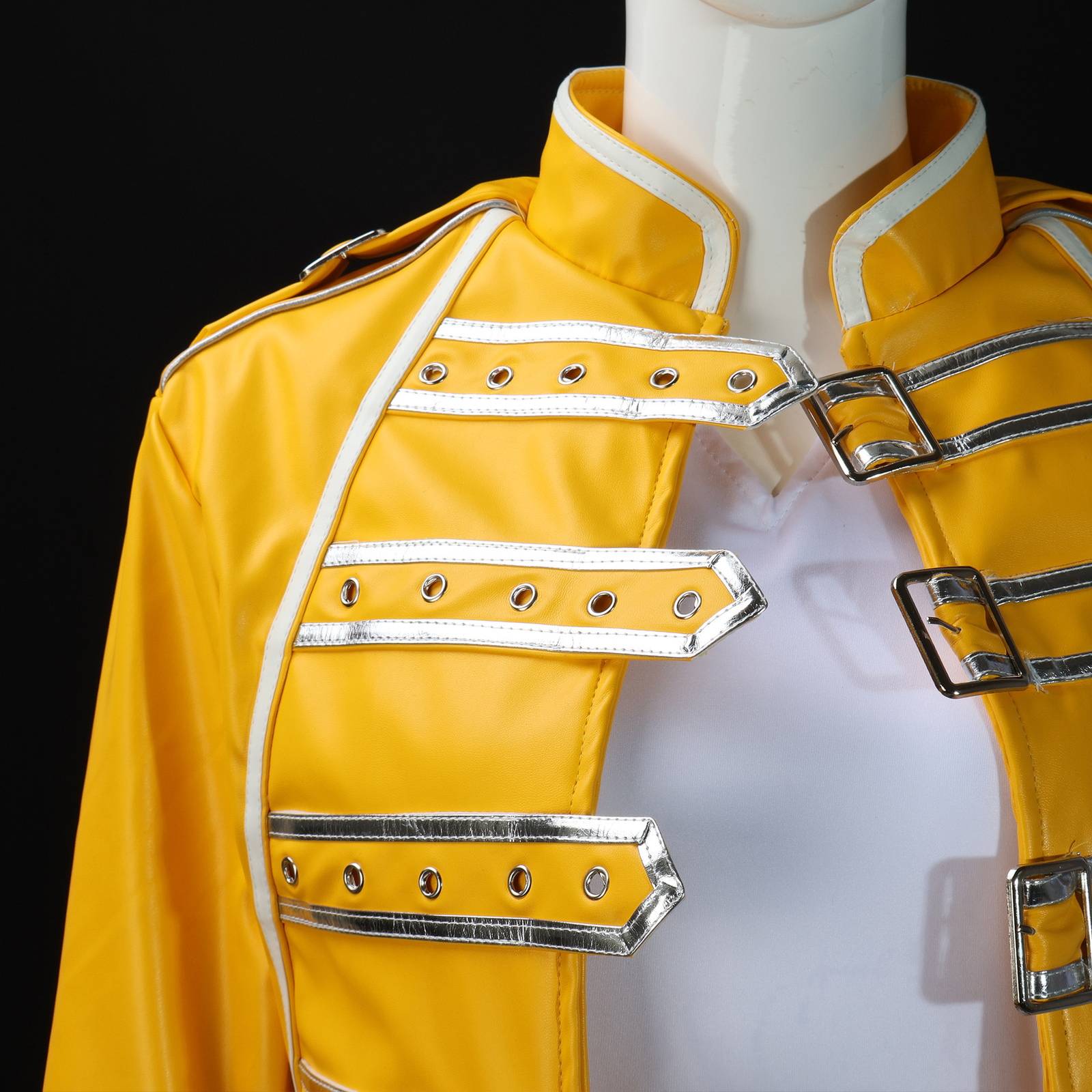 Queen Lead Vocals Freddie Mercury Cosplay Costume Yellow Leather Jacket