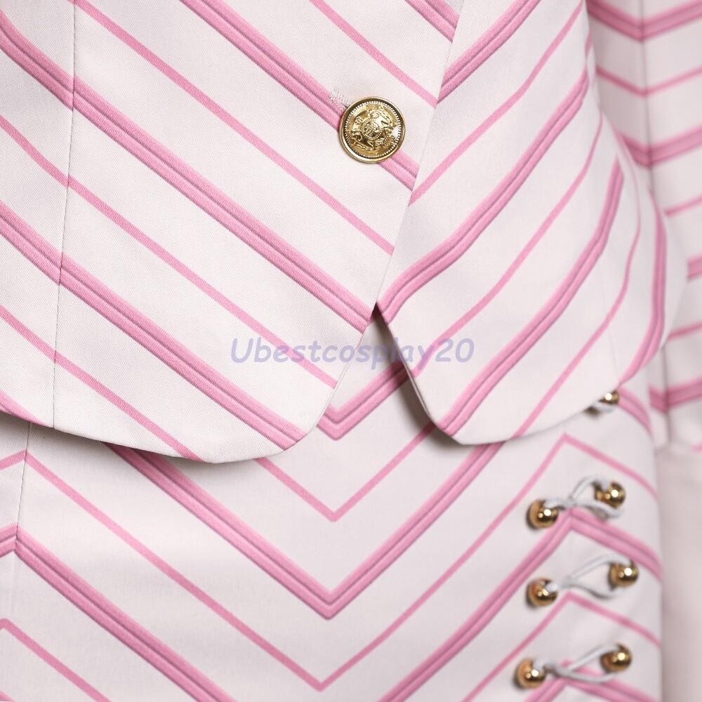 Glinda Costume Wicked Cosplay Suit Handcrafted Striped Outfit