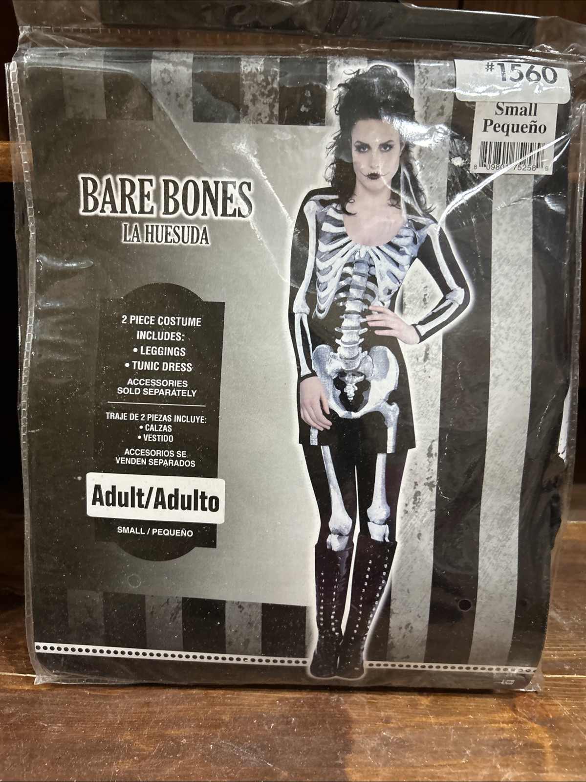 Adult BARE BONES SKELETON Costume TUNIC DRESS & LEGGINGS S 2-4 NEW 2pc SMALL