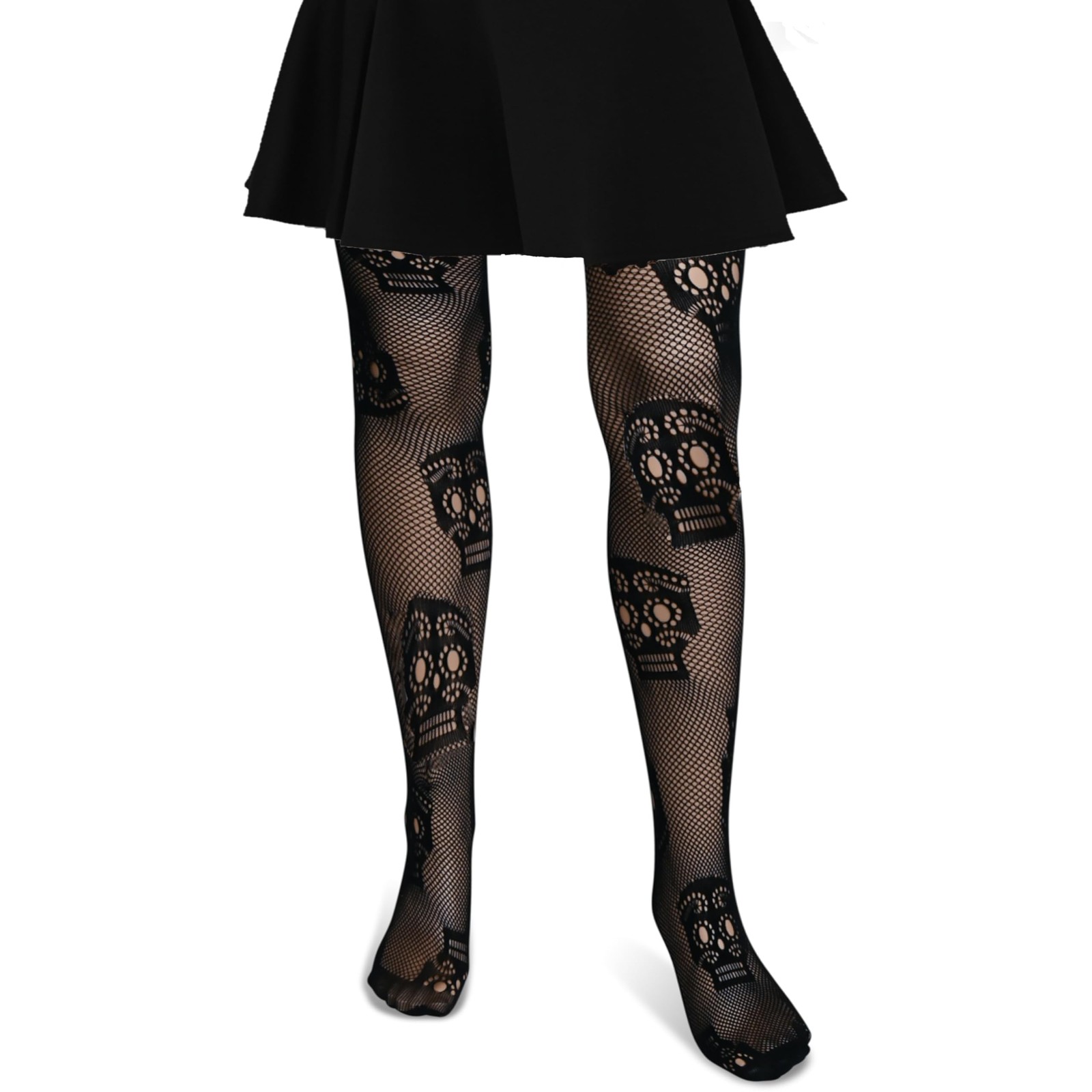 Black Fishnet Skull Stockings Tights – Gothic Day of the Dead Halloween Fish …