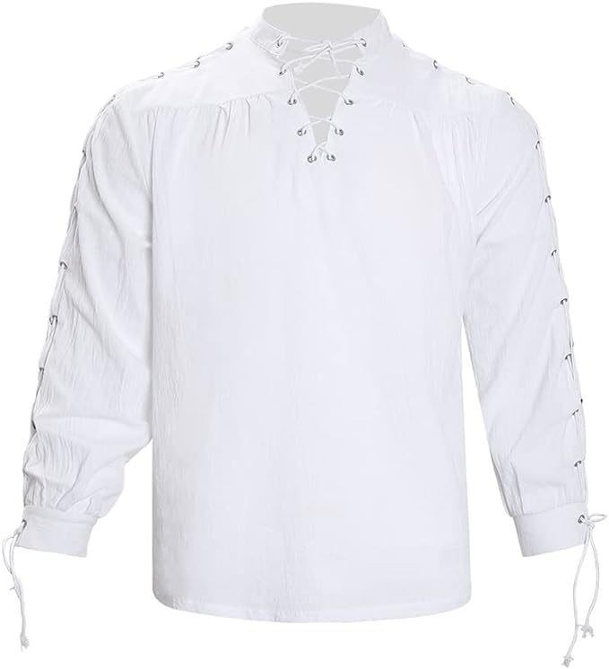 Men Long Sleeve Pirate Shirt Medieval Renaissance Tops Blouse Halloween Costume