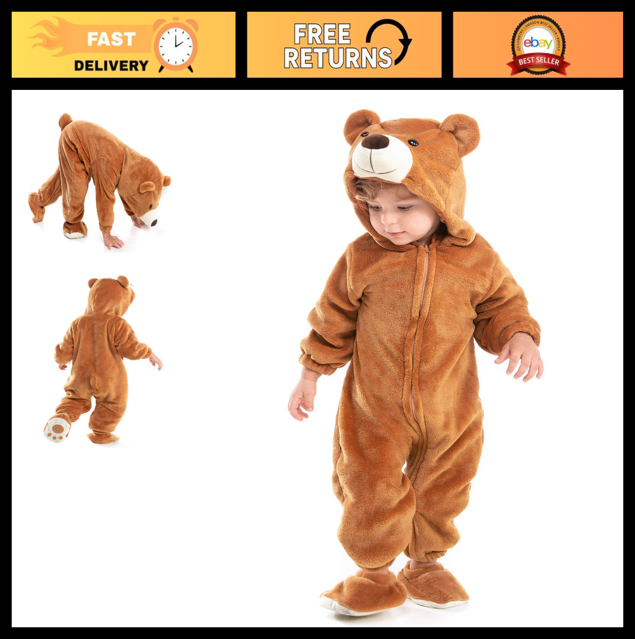 Cozy Baby Bear Costume for Newborns, Infants & Toddlers 0-4T | Flannel Fleece, 3