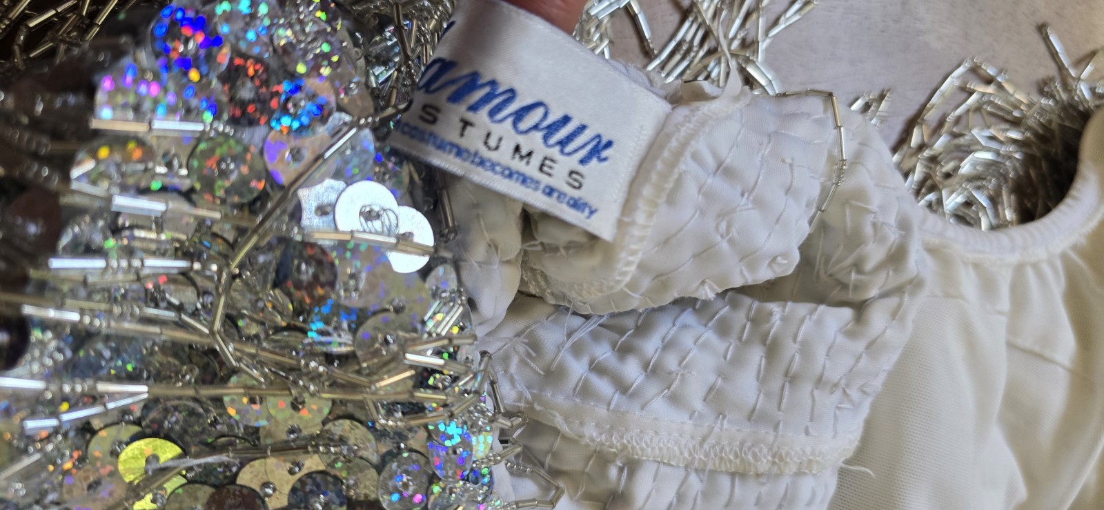 Silver Sequin Bead Fringe Performance Bodysuit Adult L Pop Star Stage Costume