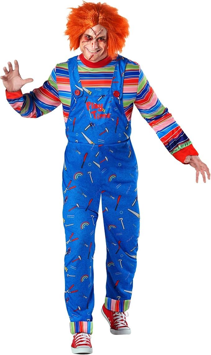 Men`s Chucky Costume & Wig Adult Killer Evil Doll Horror Halloween Outfit M – XL