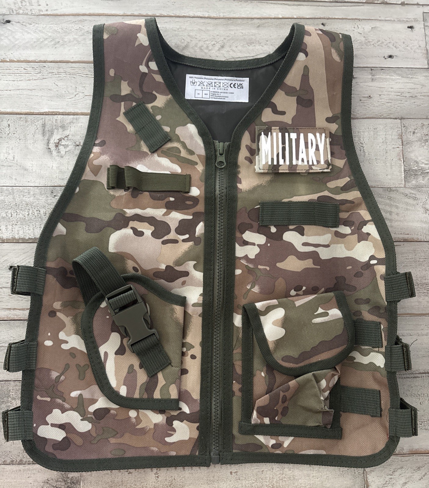 Camouflage Military Adjustable Play Vest With Removable Military & Fun Pockets