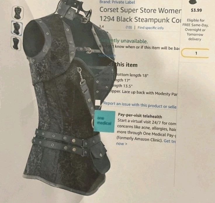 NWT 3pc Set Corset Super Store Steampunk Black Brocade Corset Gothic Utility S