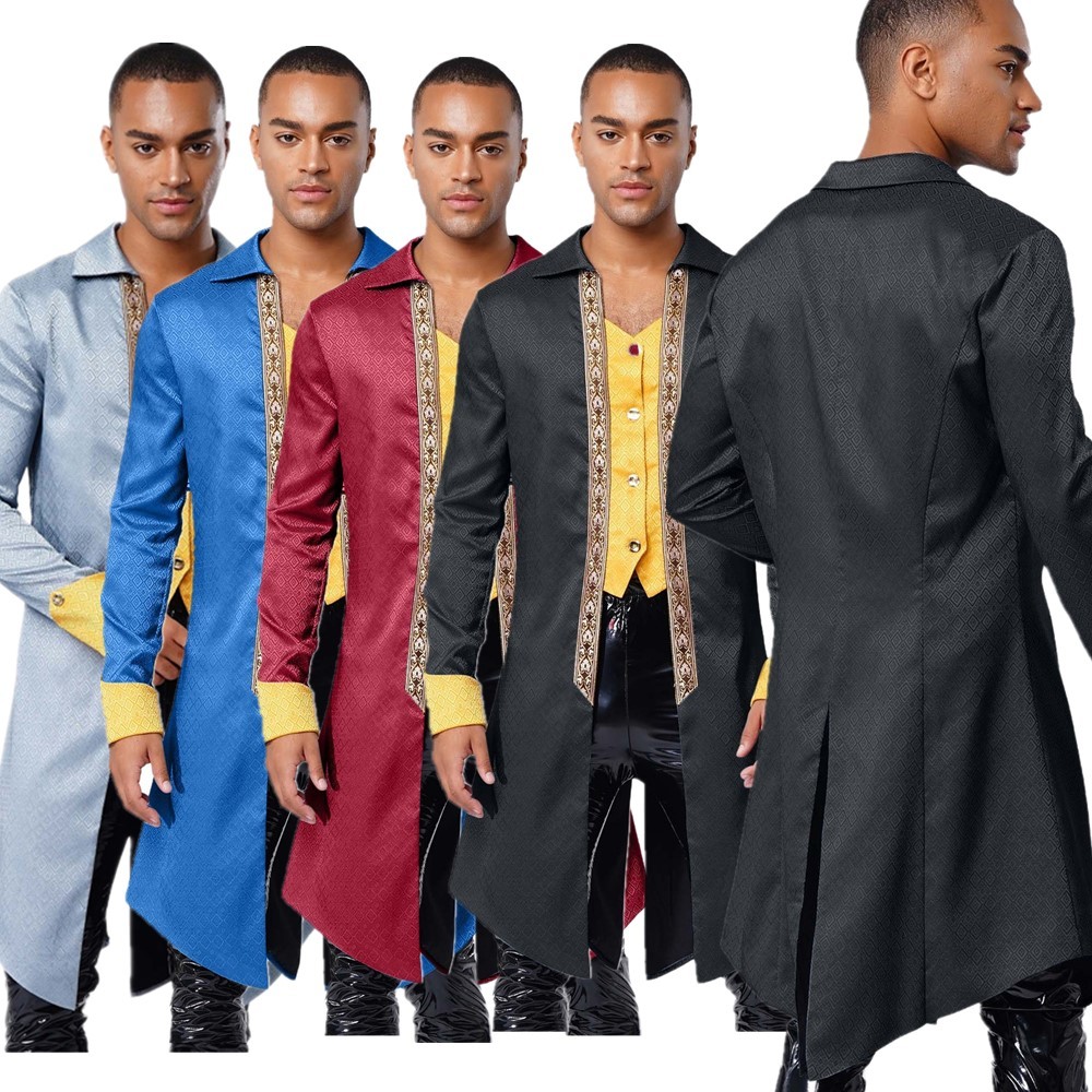 Men Walking Skirt Patchwork Jacket Gothic Costume Clothing Tailcoat Pirates