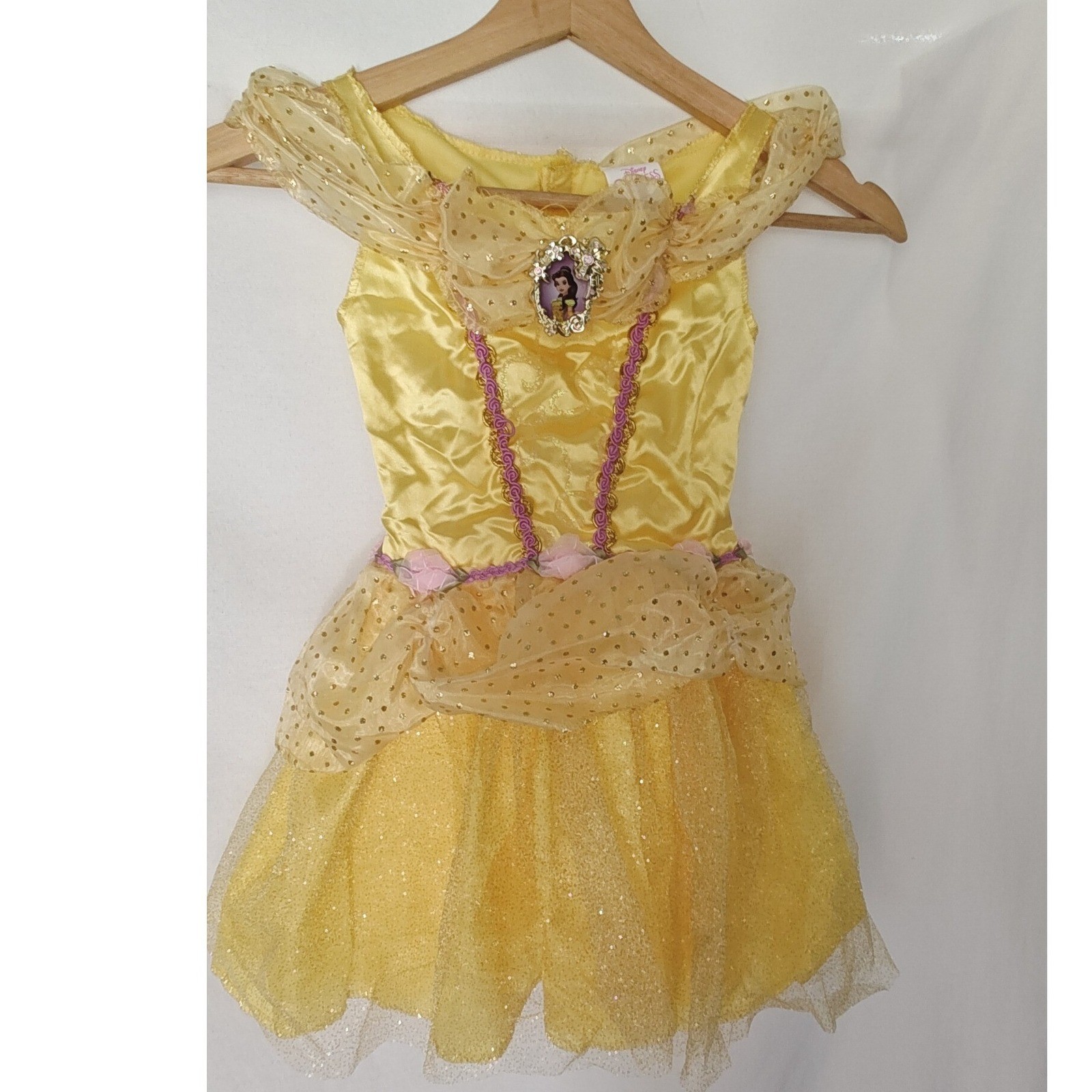 Disney Princess Belle Costume Dress Yellow Glitter Tulle Mesh Beauty XS 3T-4T