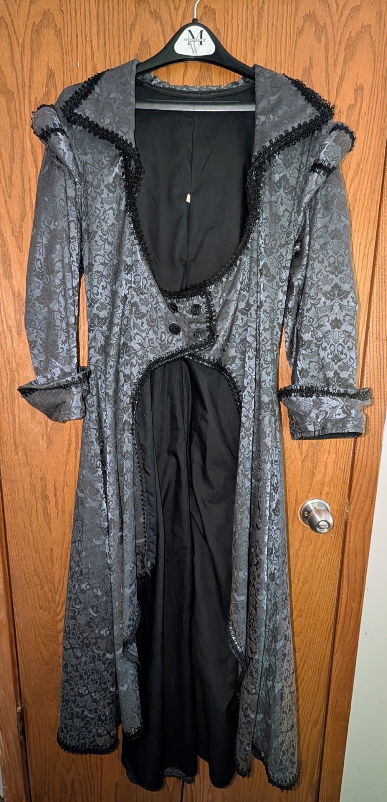 Victorian Brocade Women’s Costume Renaissance Ren Fest Coat Cloak Black Gray