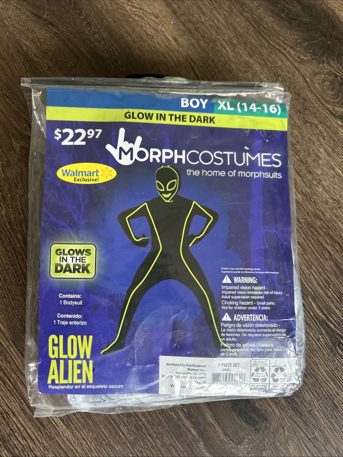 Morph Costumes Glow Alien Bodysuit Costume Glows in the Dark Boy’s XL 14-16