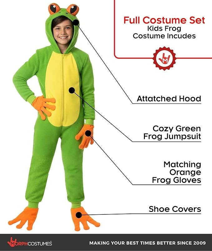 Morph Kids Frog Costume Boys Girls Amphibian Animal Suit 4 – 14 Yrs Halloween