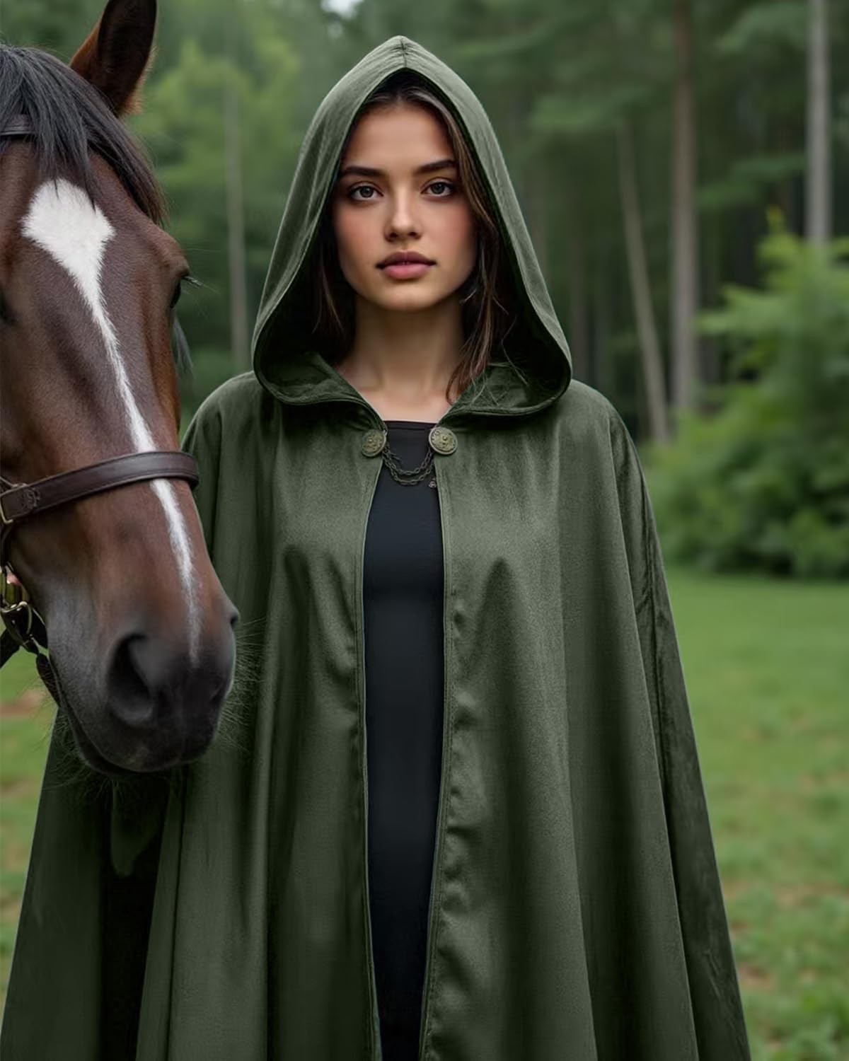 Medieval Hooded Velvet Cloak Renaissance Green Cape with Hood Women Fairy Elf…