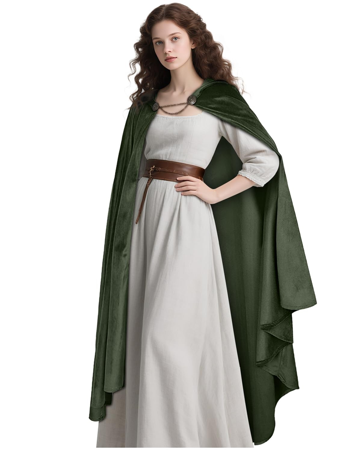Medieval Hooded Velvet Cloak Renaissance Green Cape with Hood Women Fairy Elf…