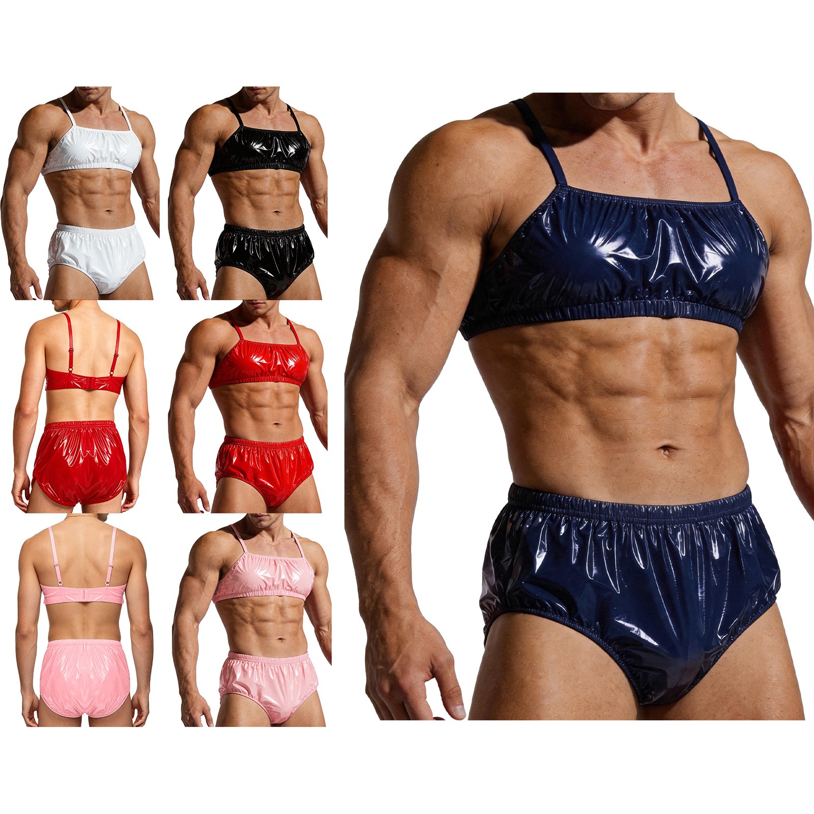US YiZYiF Men Adaptive Bra with Panty Diaper Swimwear Crossdressing Outfits