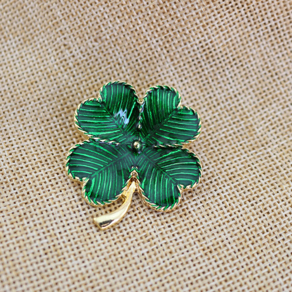 2PCS Retro Gold Plated Shamrock Four Leaf Brooch Lapel Pin Gifts Jewellery