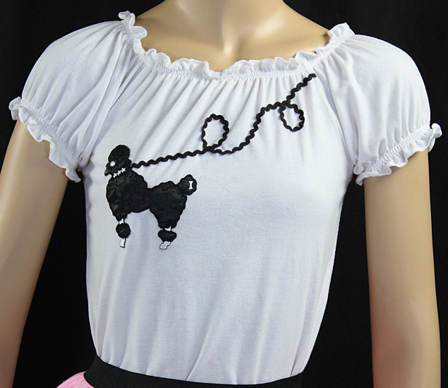 White Peasant Blouse with Poodle _ Girl Size Medium (8-10) (One-Size-Fits-All)